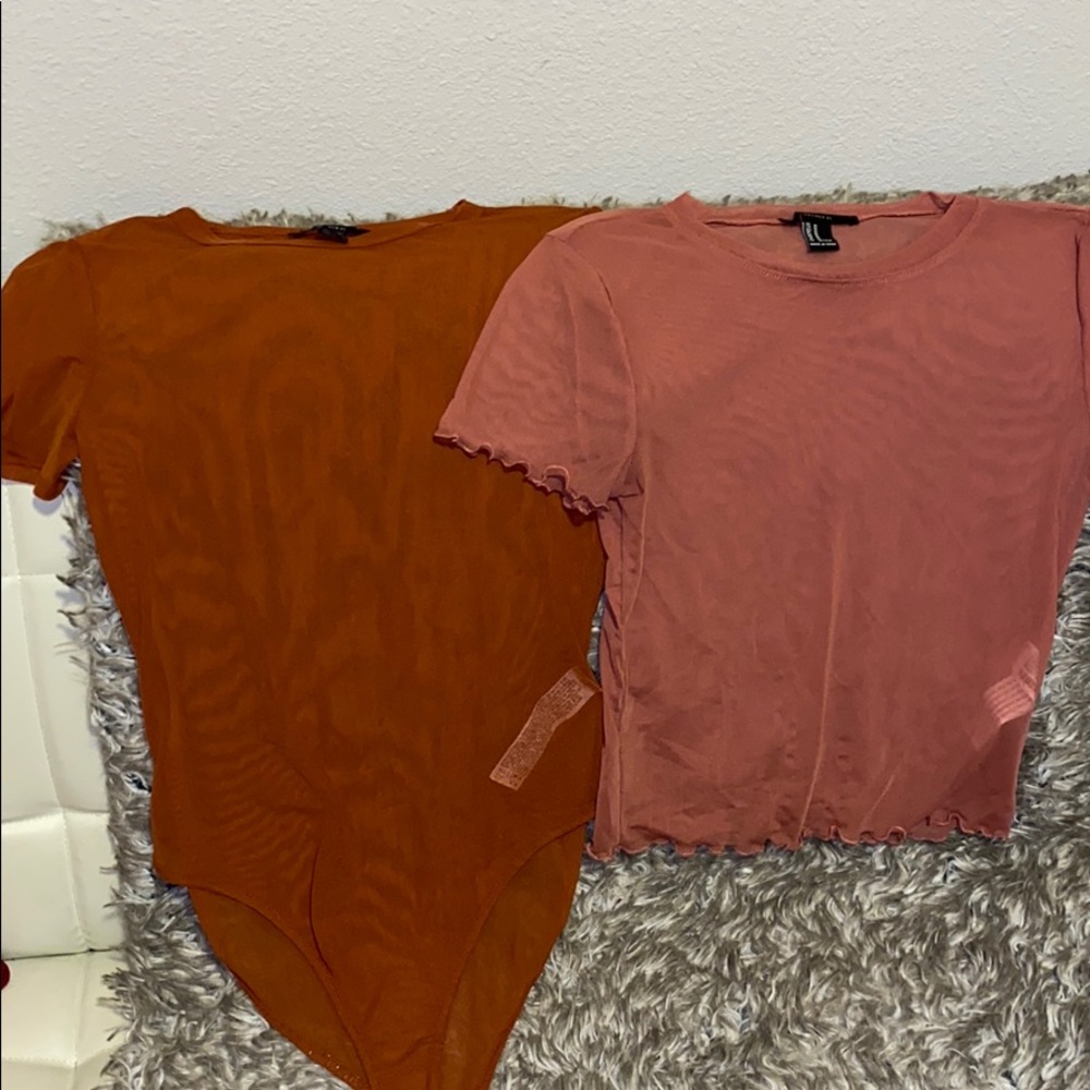 Forever 21 orange bodysuit & pink shirt